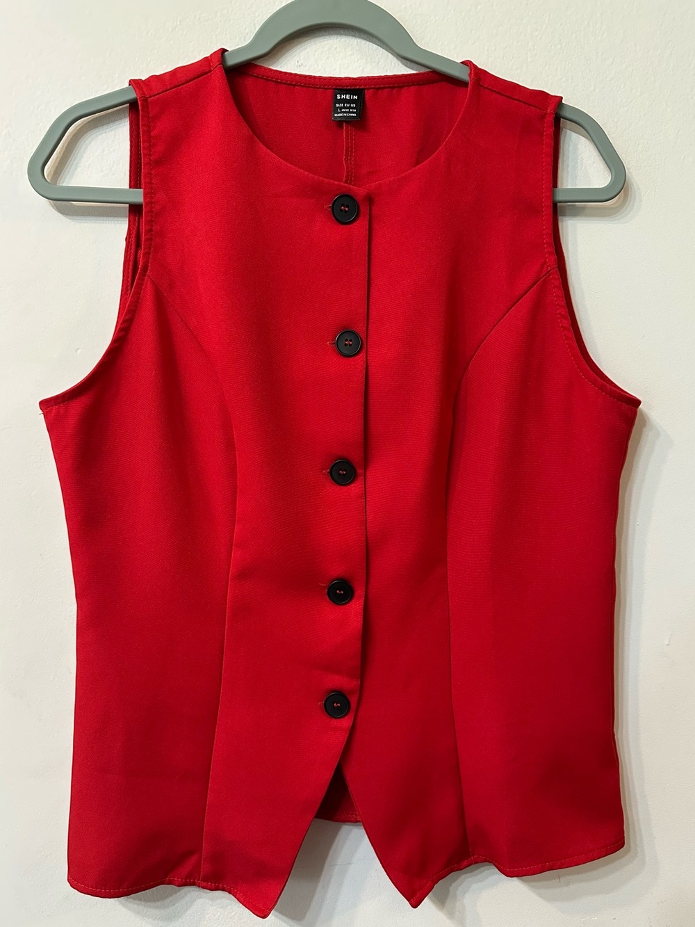 SHEIN Red Tailored Fashion Vest Top Size L Large Button Front Sleeveless Darted